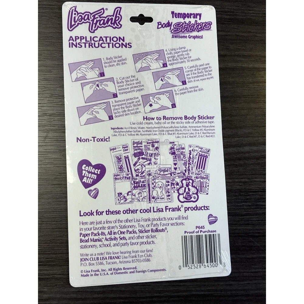 Vintage Lisa Frank Lot of 6 Packs Body Stickers Temporary Tattoos Transfers New